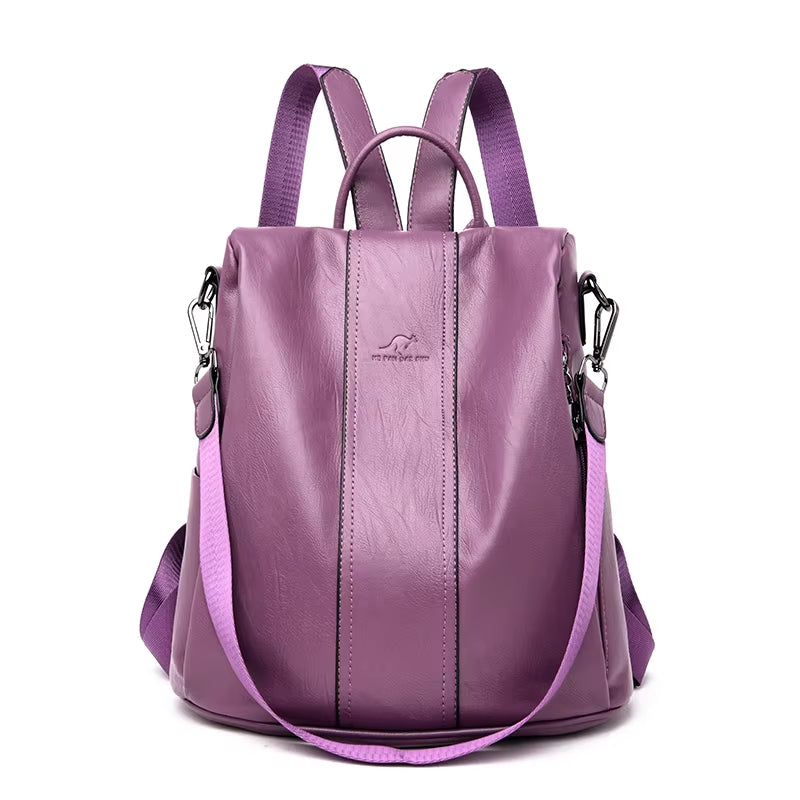 Anti-Theft Leather Backpack