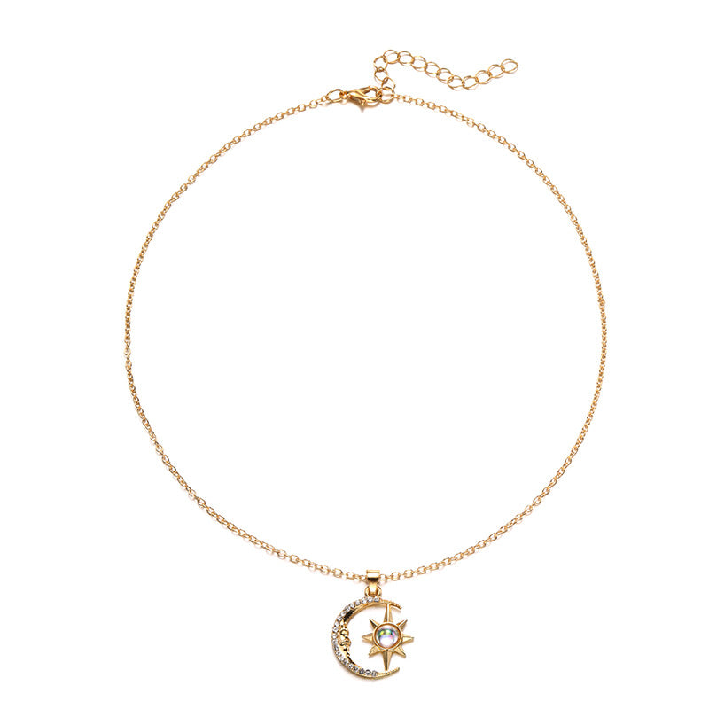 Fashion Jewelry Fashion Moon Star Zircon Pendant Necklace Stainless Steel Light Luxury Choker Jewelry Party Gifts for Women Girls