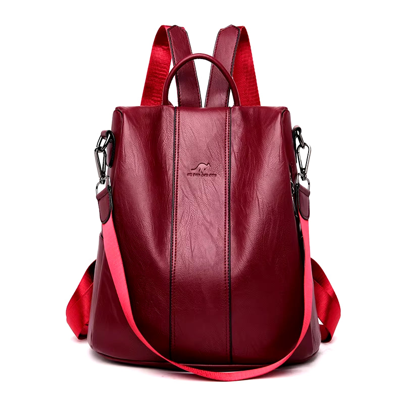 Anti-Theft Leather Backpack