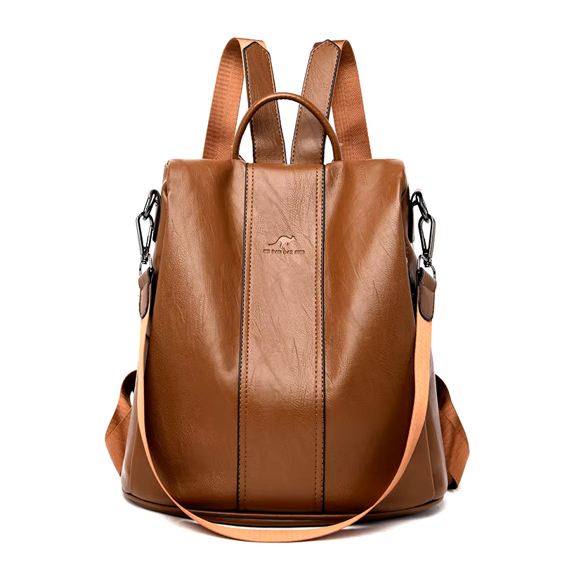Anti-Theft Leather Backpack