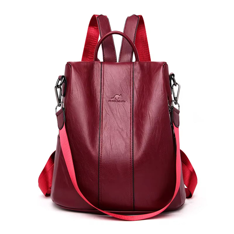 Anti-Theft Leather Backpack