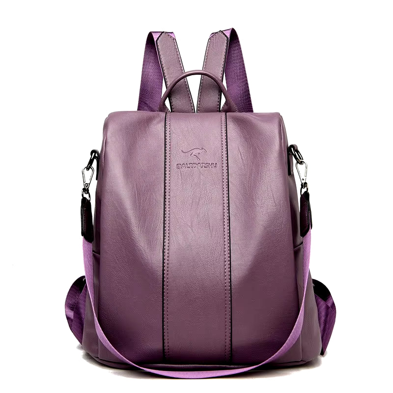 Anti-Theft Leather Backpack