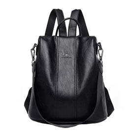 Anti-Theft Leather Backpack
