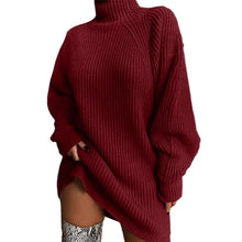 Load image into Gallery viewer, 1Pc Autumn Winter Sweater Dress Loose Fit Warm Women Sweater Dress Stylish High Collar Women'S Sweater Dress for Autumn Winter